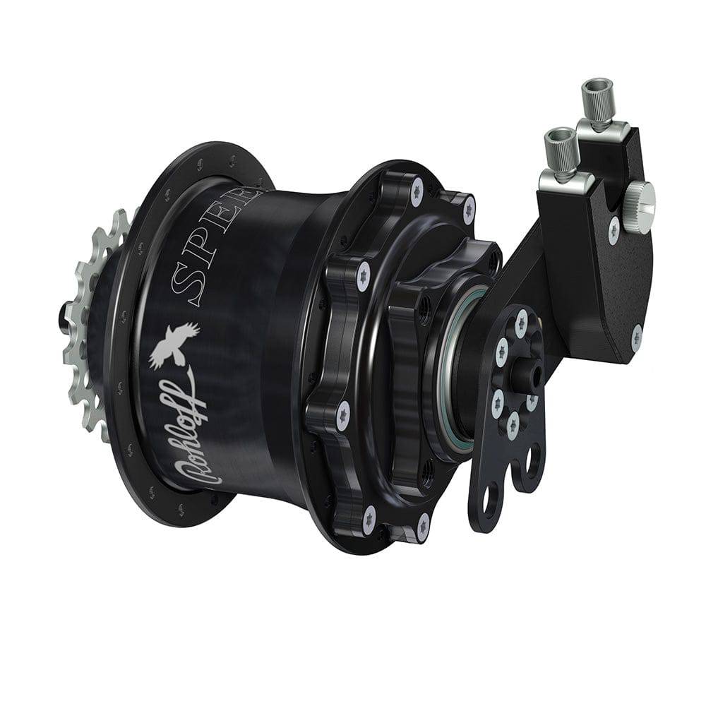 Rohloff Speedhub 500/14 internal gear hub with 14-speed sealed oil bath, shown on a bicycle component.