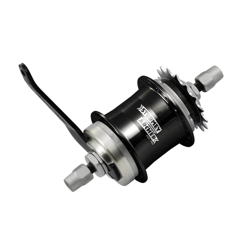 Sturmey Archer S1C single-speed coaster hub with integrated brake for commuter bikes, shown with detailed metal components.