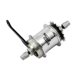 Sturmey Archer S1C single-speed coaster hub with integrated brake for commuter bikes, shown in black with mounting details.