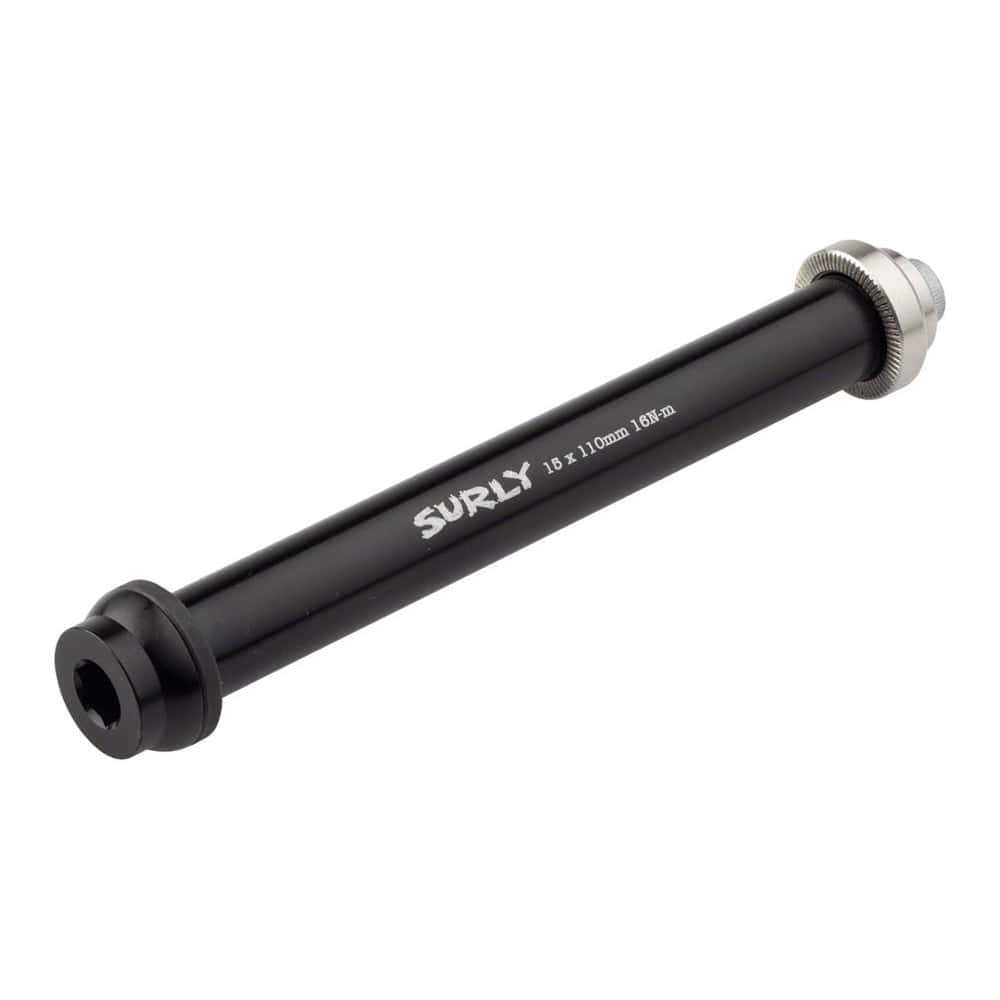 Surly V2 Thru-Axles for bike wheel alignment, showing sturdy metal components designed for secure fit and precise installation.