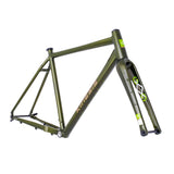 Kinesis UK GX Race gravel frameset in green with Columbus Futura carbon fork, designed for bikepacking and off-road riding.