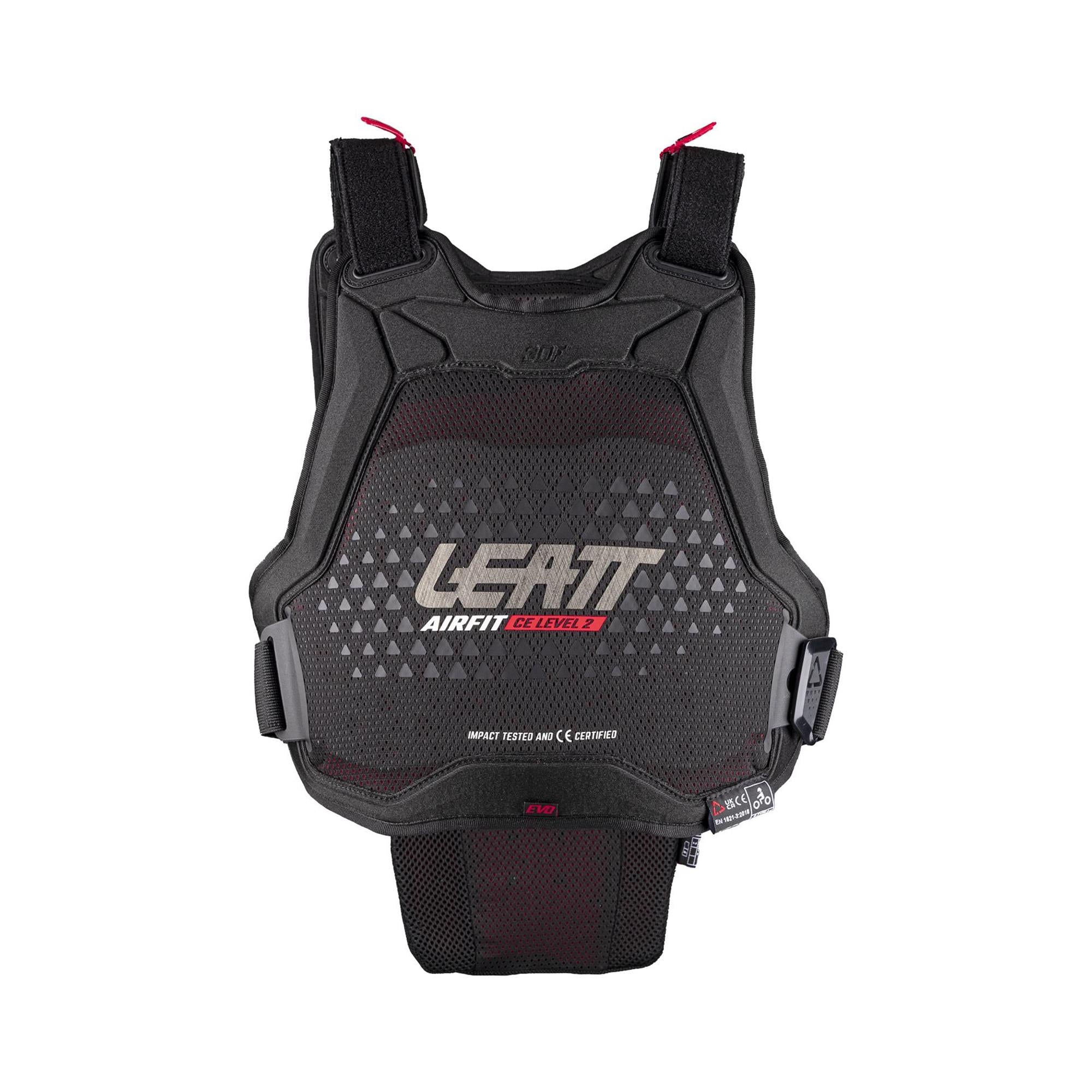Leatt 3DF AirFit Evo Chest Protector with CE Level 2 impact protection and BraceOn system, showing its lightweight impact-resistant design.