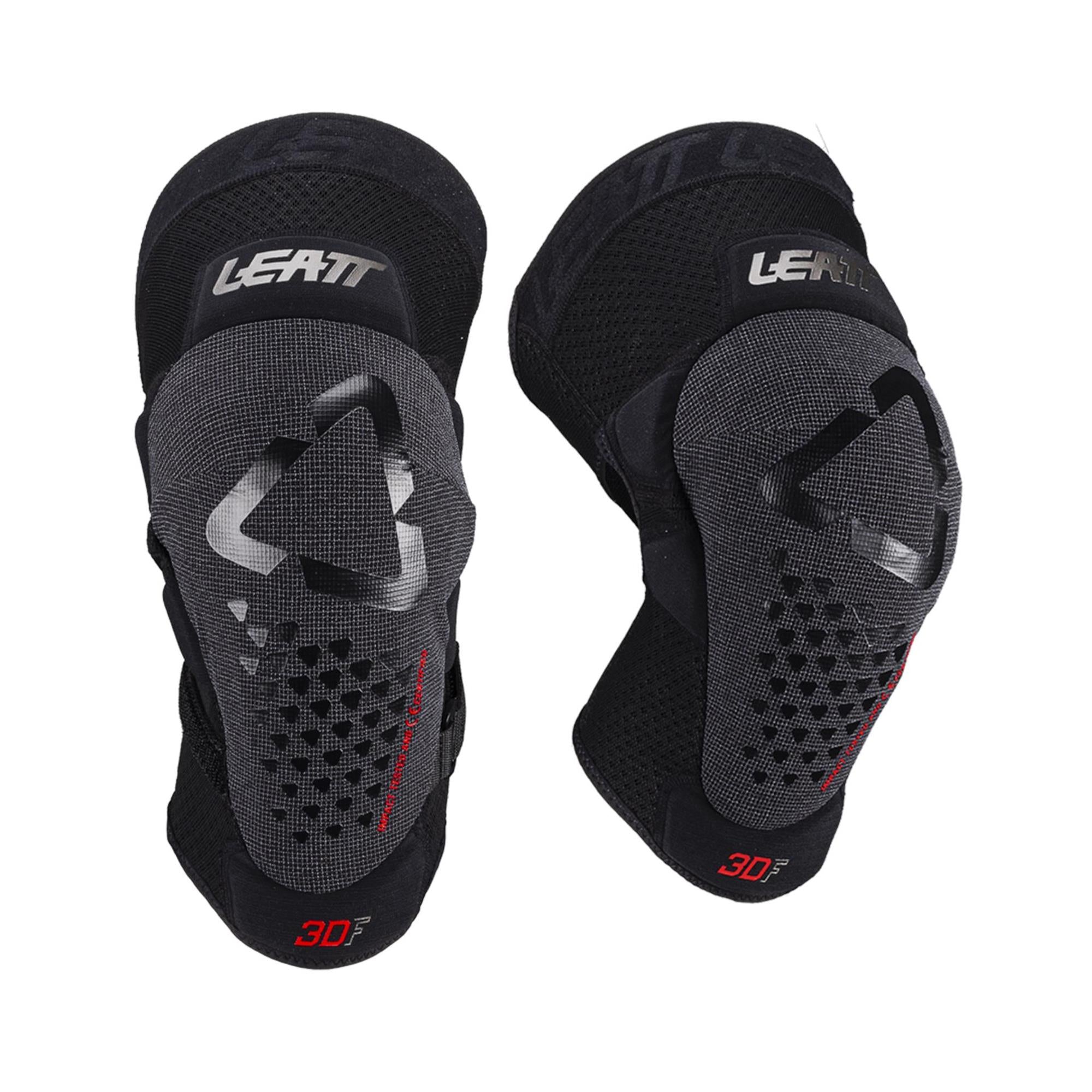 Junior knee protection pads by Leatt, made with impact foam for safety, featuring adjustable straps and a secure fit.