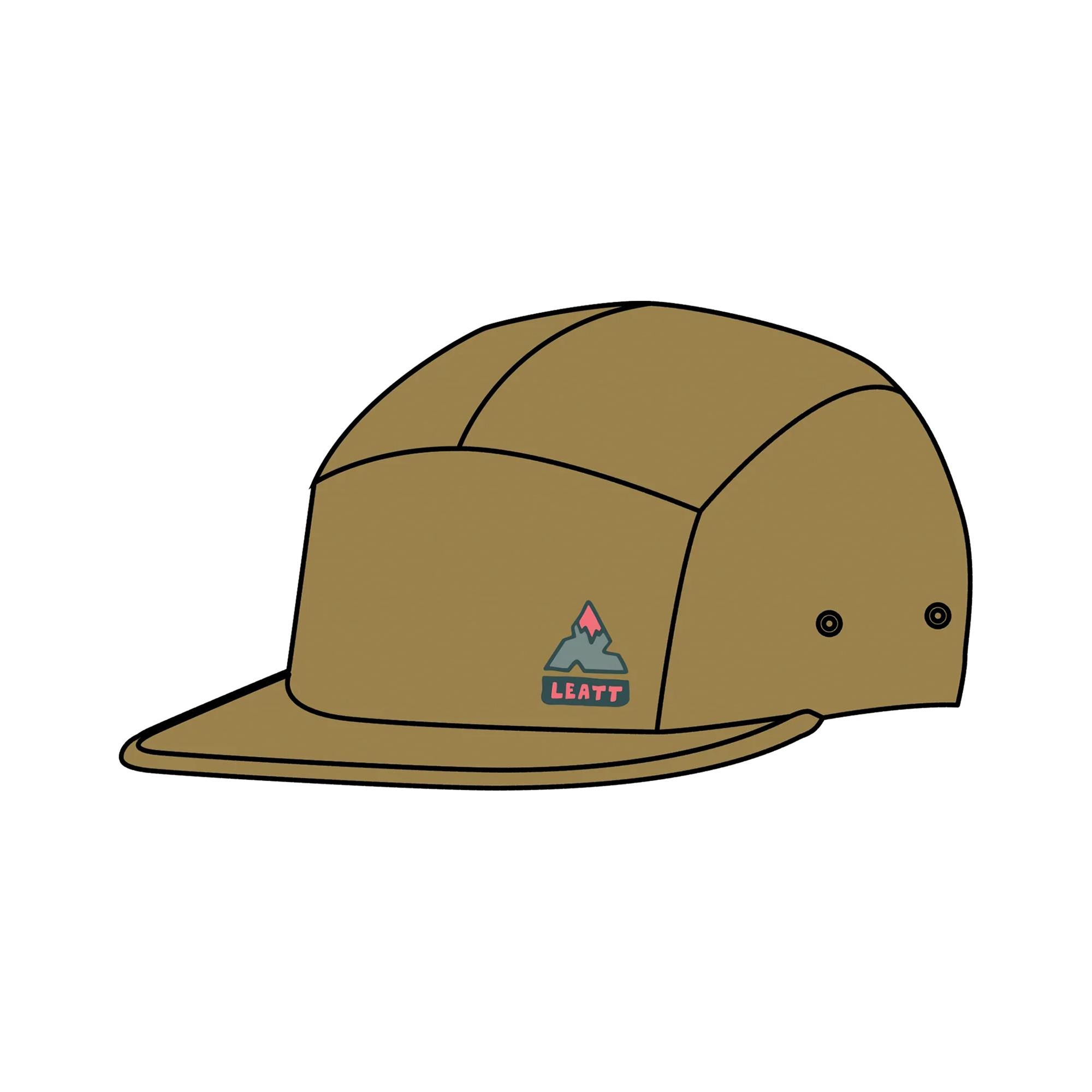 Leatt 5-Panel Cap 2026 adjustable unisex casual and MTB headwear, shown in black with logo front and adjustable strap