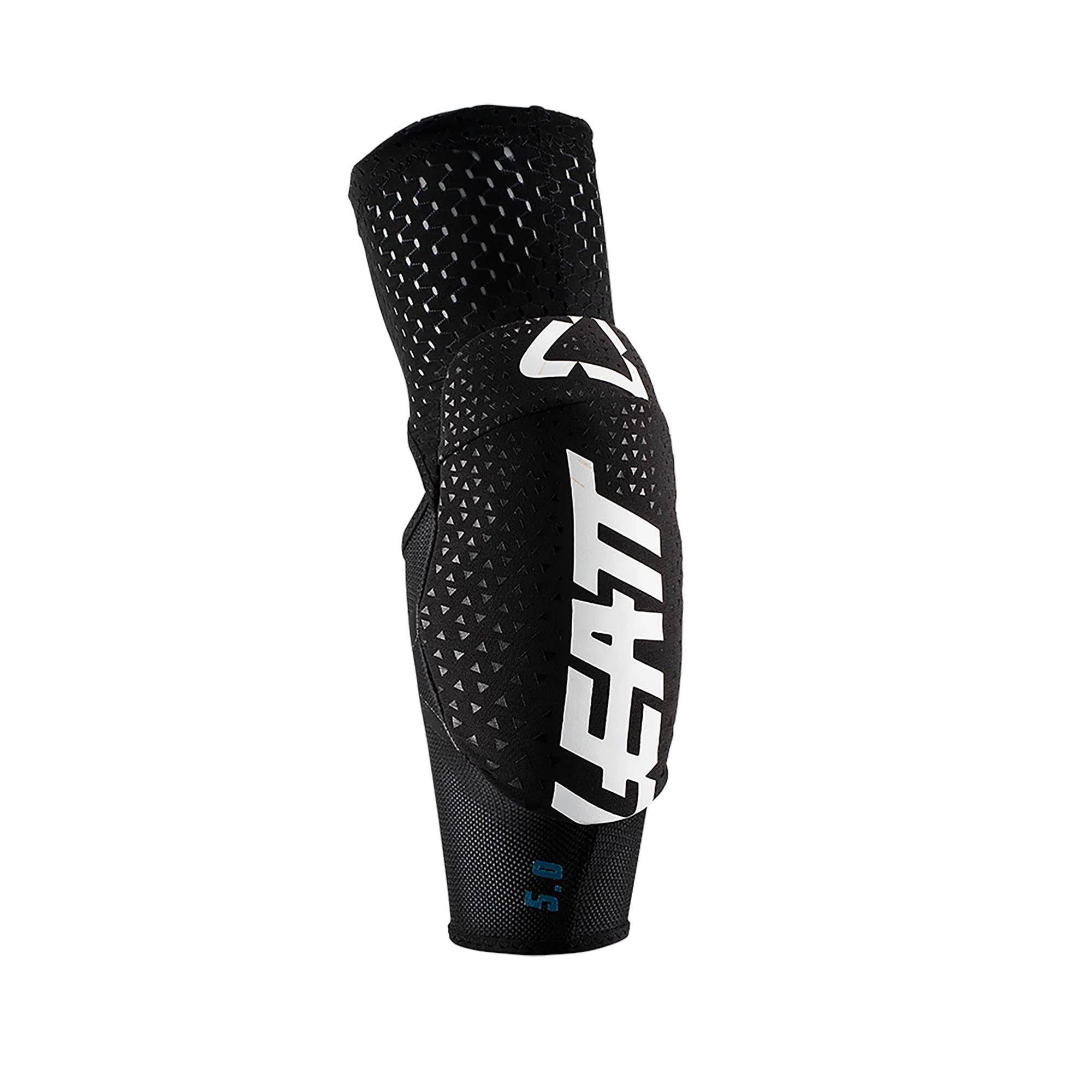 Leatt 3DF 5.0 Evo Jr white elbow guard for kids, protective gear with padded design and adjustable straps.