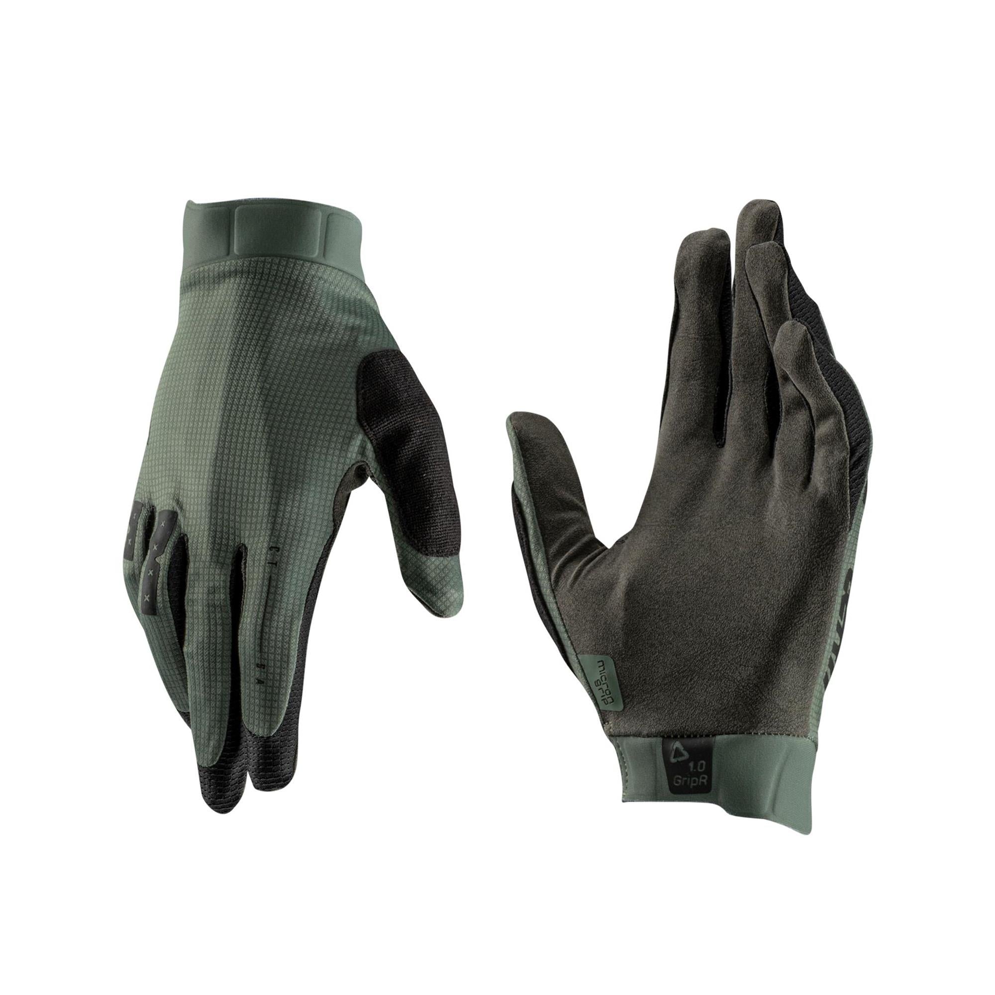 Leatt 1.0 GripR MTB gloves, breathable mountain biking gloves with touchscreen compatibility, in black and red.