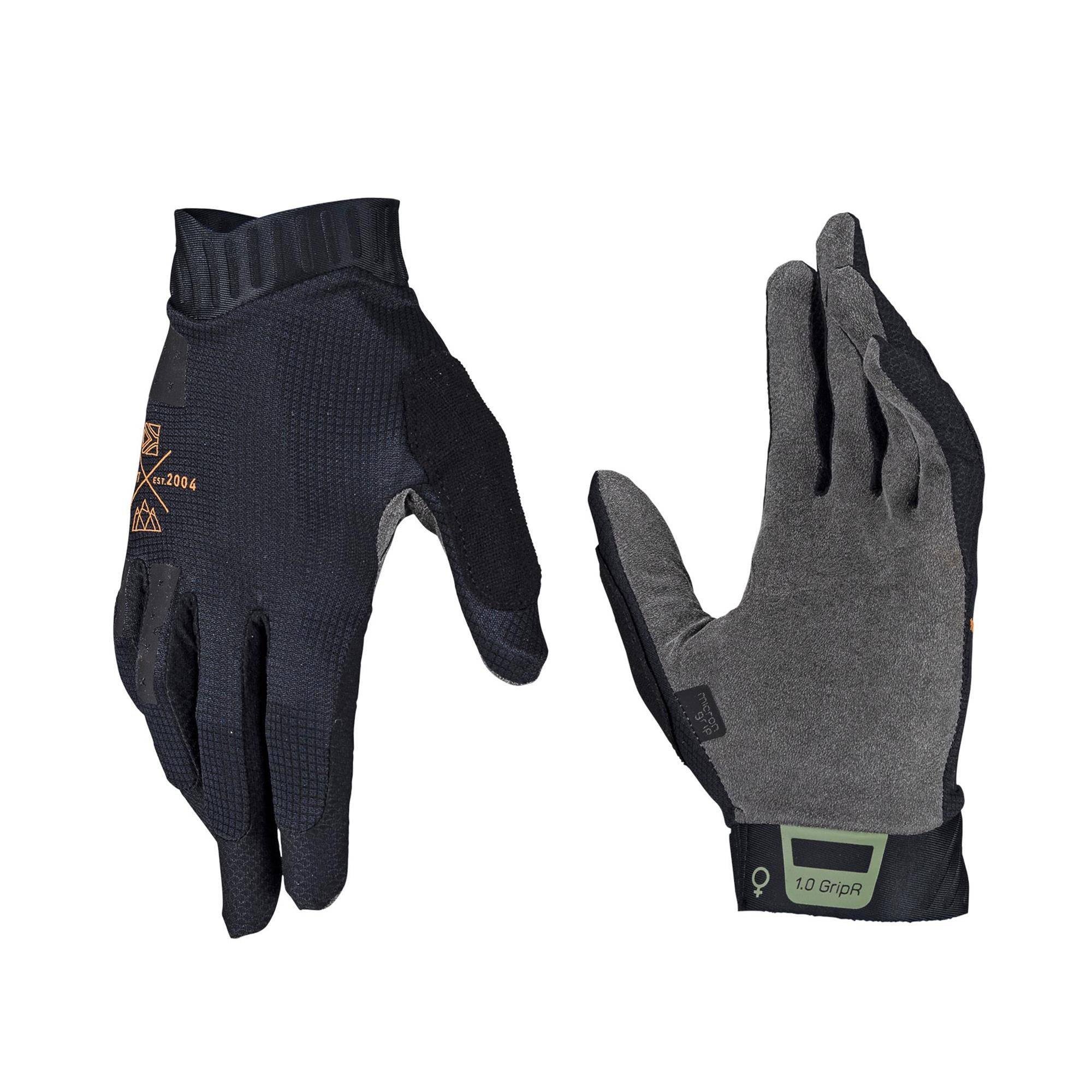 Leatt Women's GripR MTB 1.0 gloves, breathable touchscreen-compatible cycling gloves with grip-enhancing palms and lightweight design.