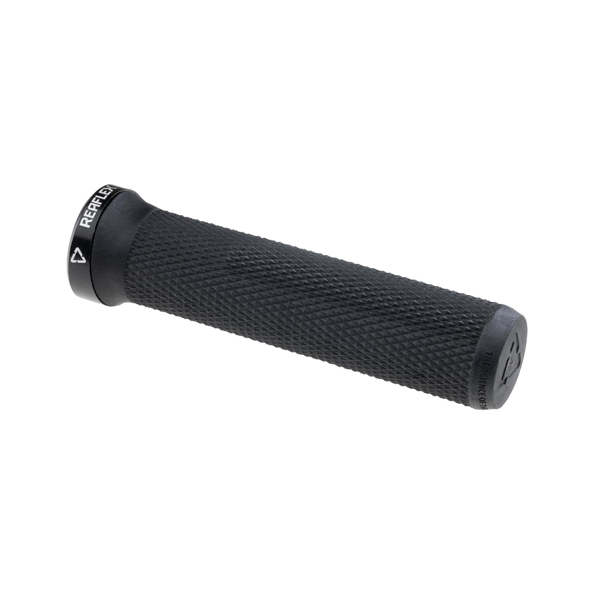 Leatt ReaFlex 6.0 Diamond Lock-On MTB grips with vibration absorption and trail control, shown on mountain bike handlebars.