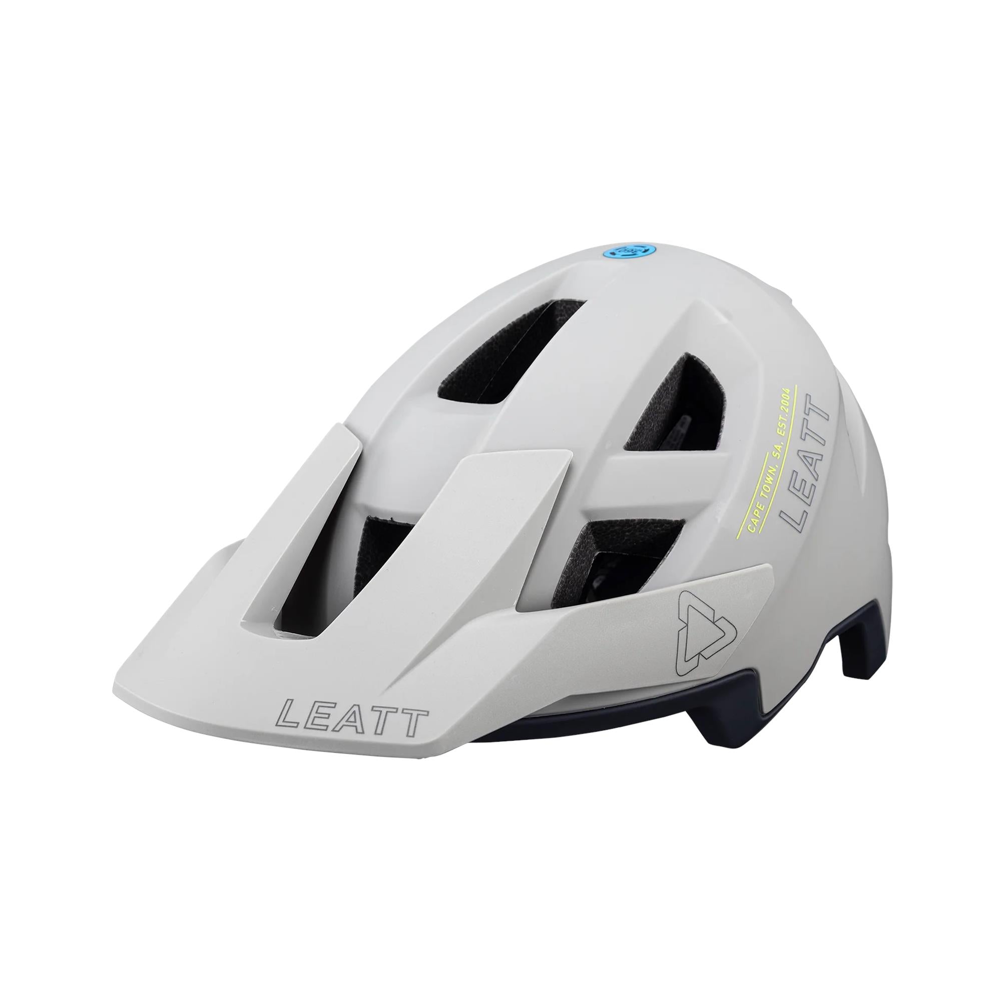 Leatt All Mtn 2.0 MTB helmet with 360° Turbine Technology and adjustable visor, shown from the front with ventilation details.