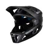 Leatt Enduro MTB 2.0 helmet with removable chin bar and 360° turbine technology, shown from the front with helmet straps visible.