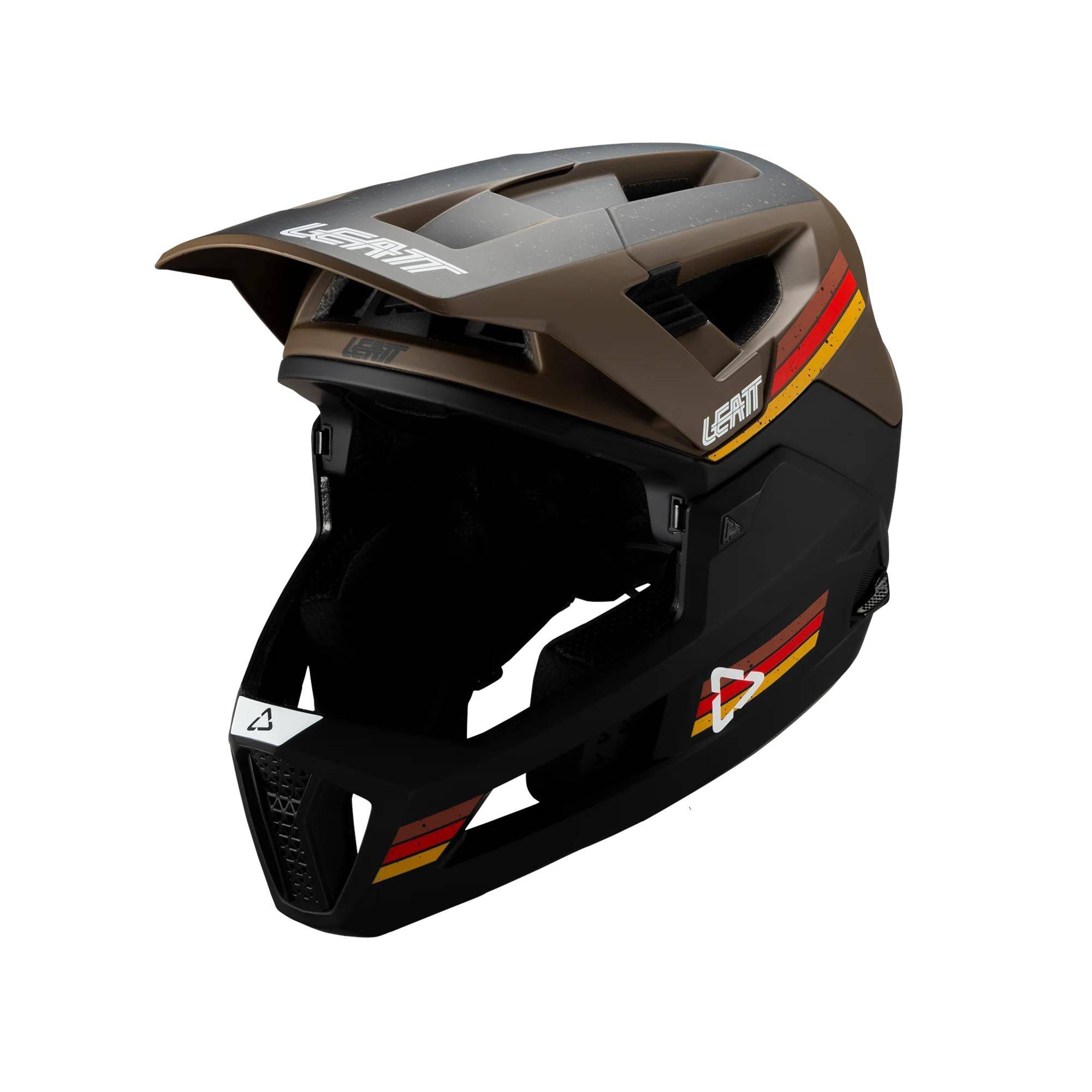 Leatt Enduro 4.0 MTB helmet with removable chin bar and 360° turbine technology, shown from the front on a white background