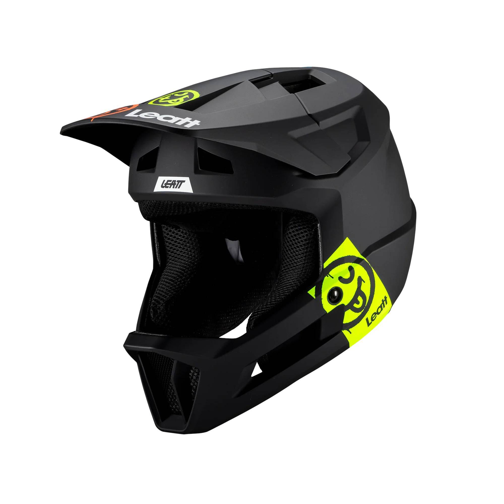 Junior Leatt Gravity 1.0 MTB full-face helmet with 360° Turbine Technology, featuring adjustable straps and ventilation.