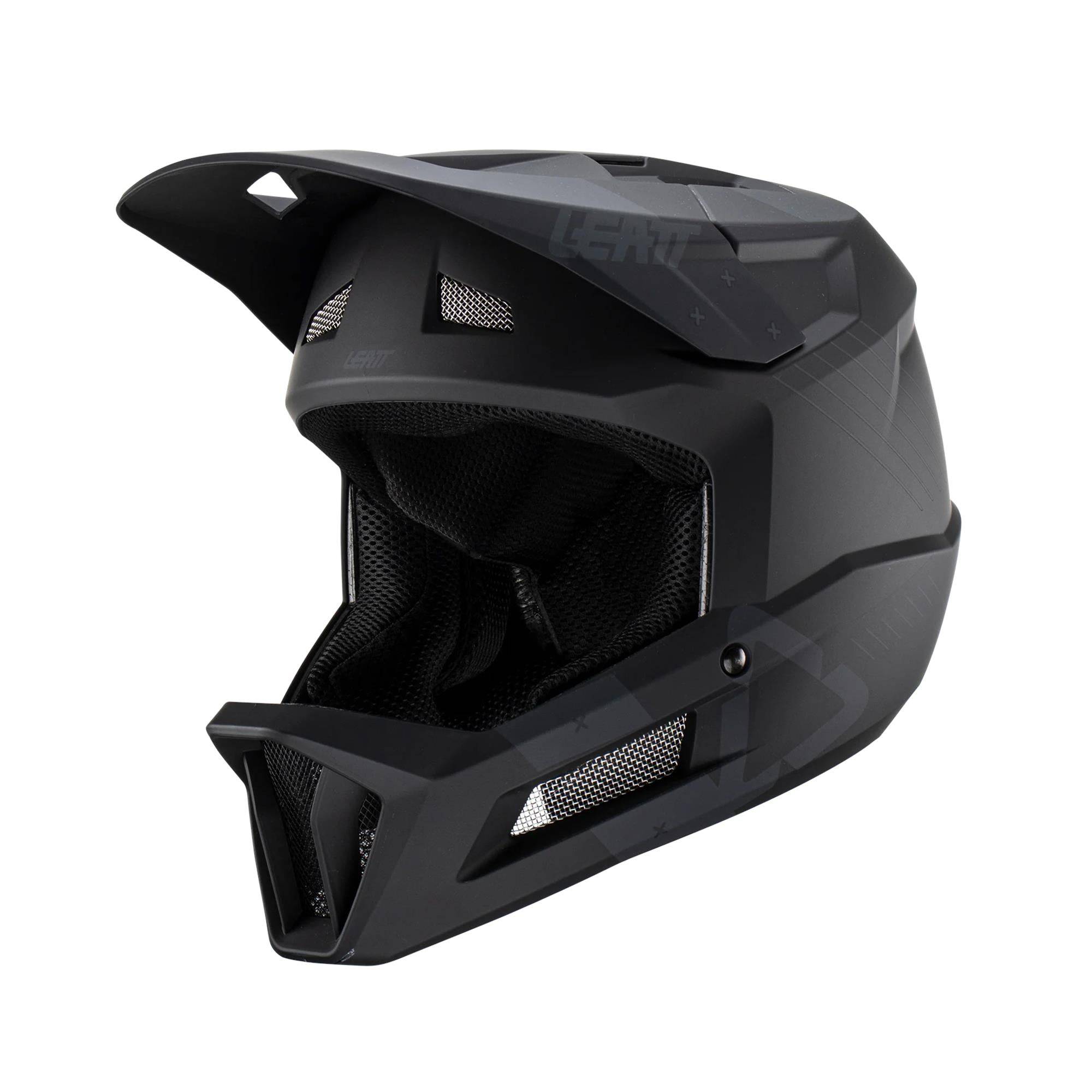 Leatt Gravity 2.0 full-face mountain biking helmet with 360° Turbine Technology, black with ventilation vents and adjustable straps.