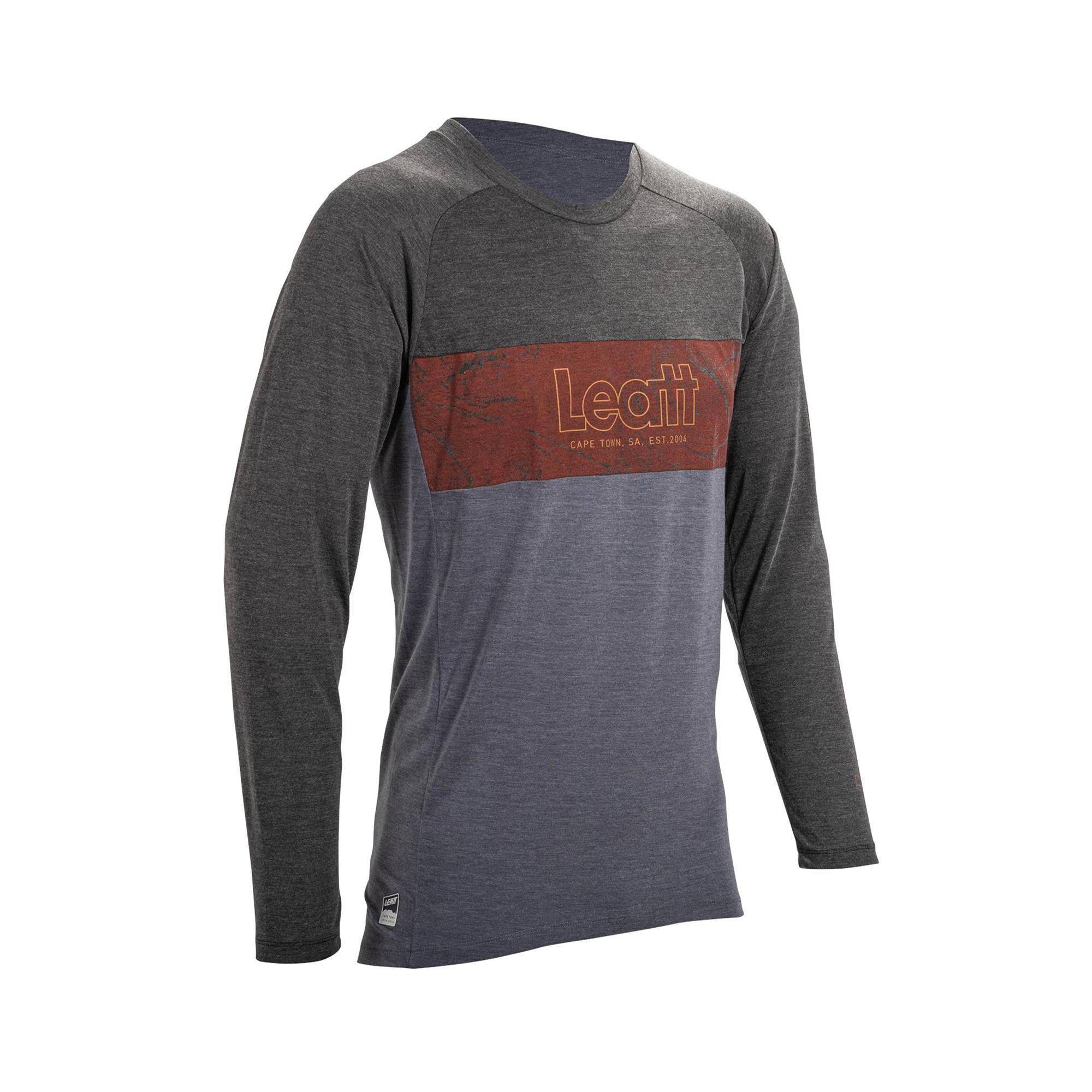 Leatt Gravity 2.0 long sleeve MTB jersey with neck brace fit, lightweight mountain biking clothing for protection and comfort.