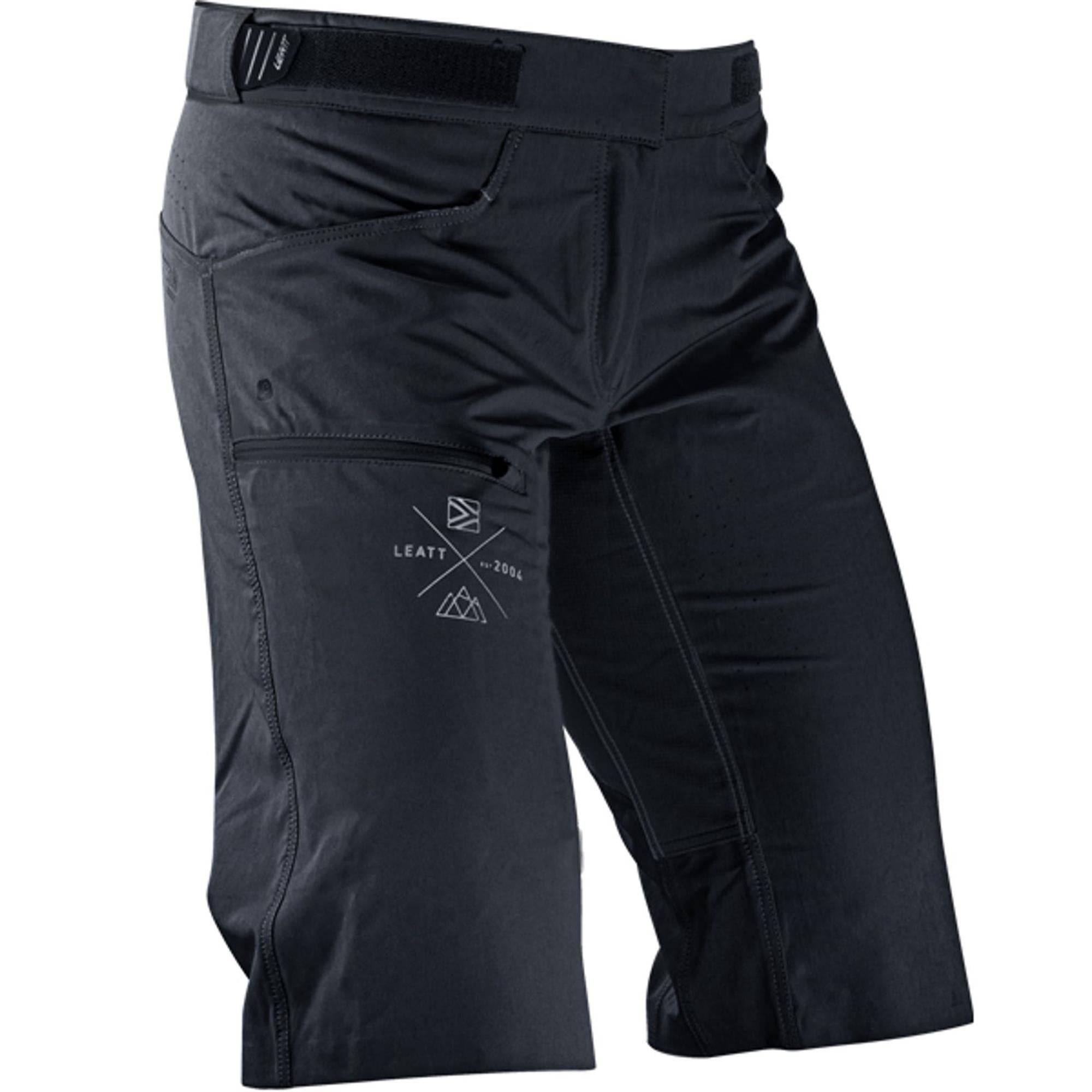 Leatt AllMtn 3 women's mountain bike shorts in lightweight, durable fabric, shown on a model for active cycling.