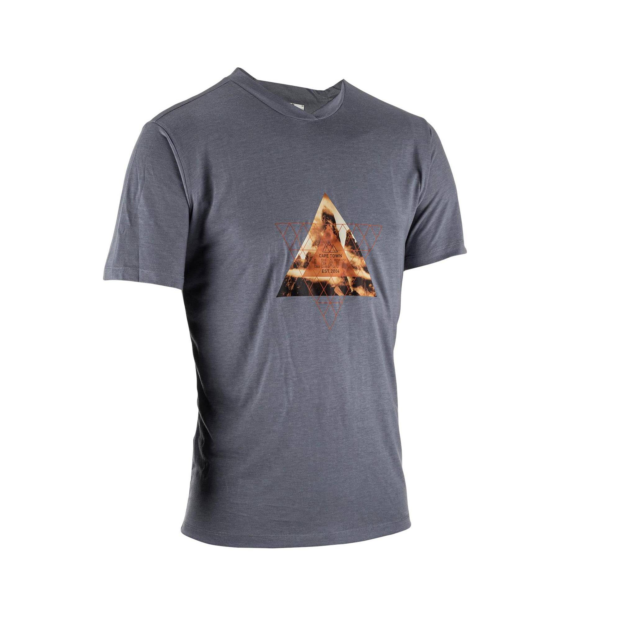 Leatt AllMtn 2.0 MTB shirt, breathable mountain bike jersey with a neck brace fit, shown on a hanger or model.