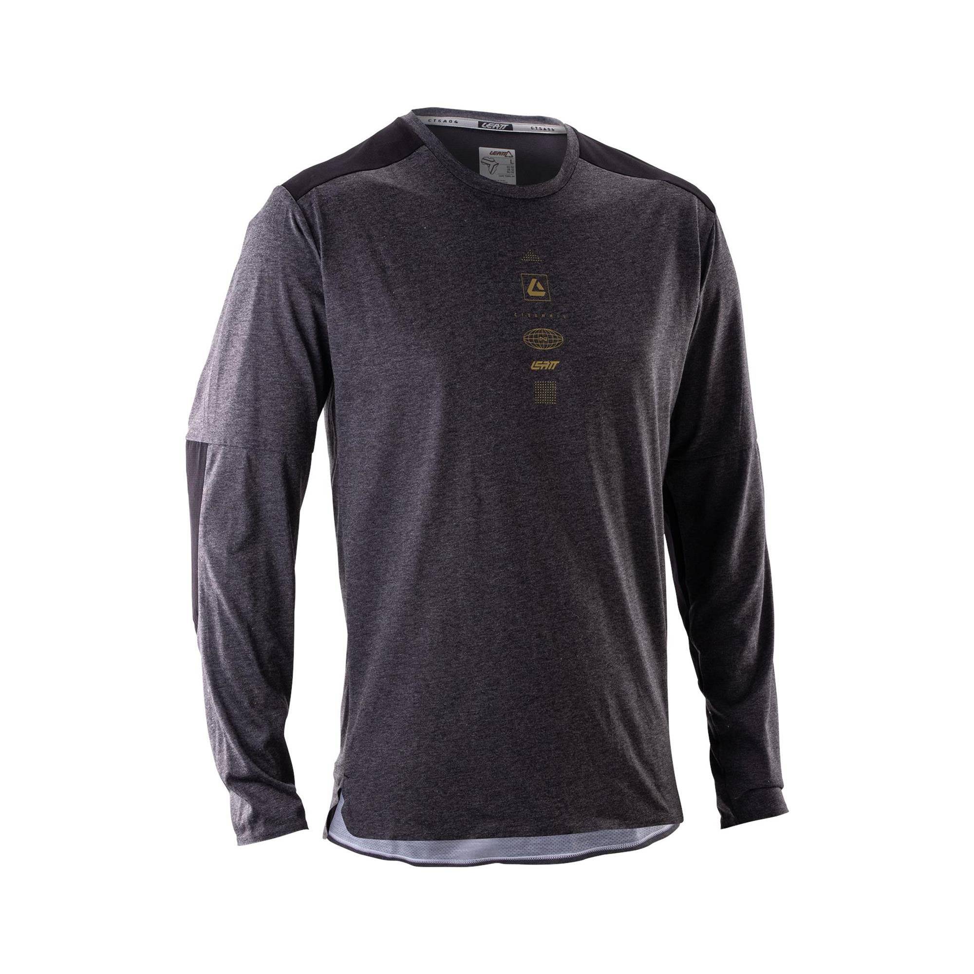 Leatt Trail 4.0 MTB long sleeve jersey, breathable and durable mountain bike shirt, shown in a close-up of the fabric and design.