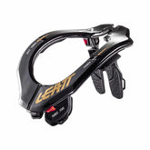 Leatt 3.5 Neck Brace in black, lightweight and adjustable protective gear for motorcycle riders, showing the ergonomic design.