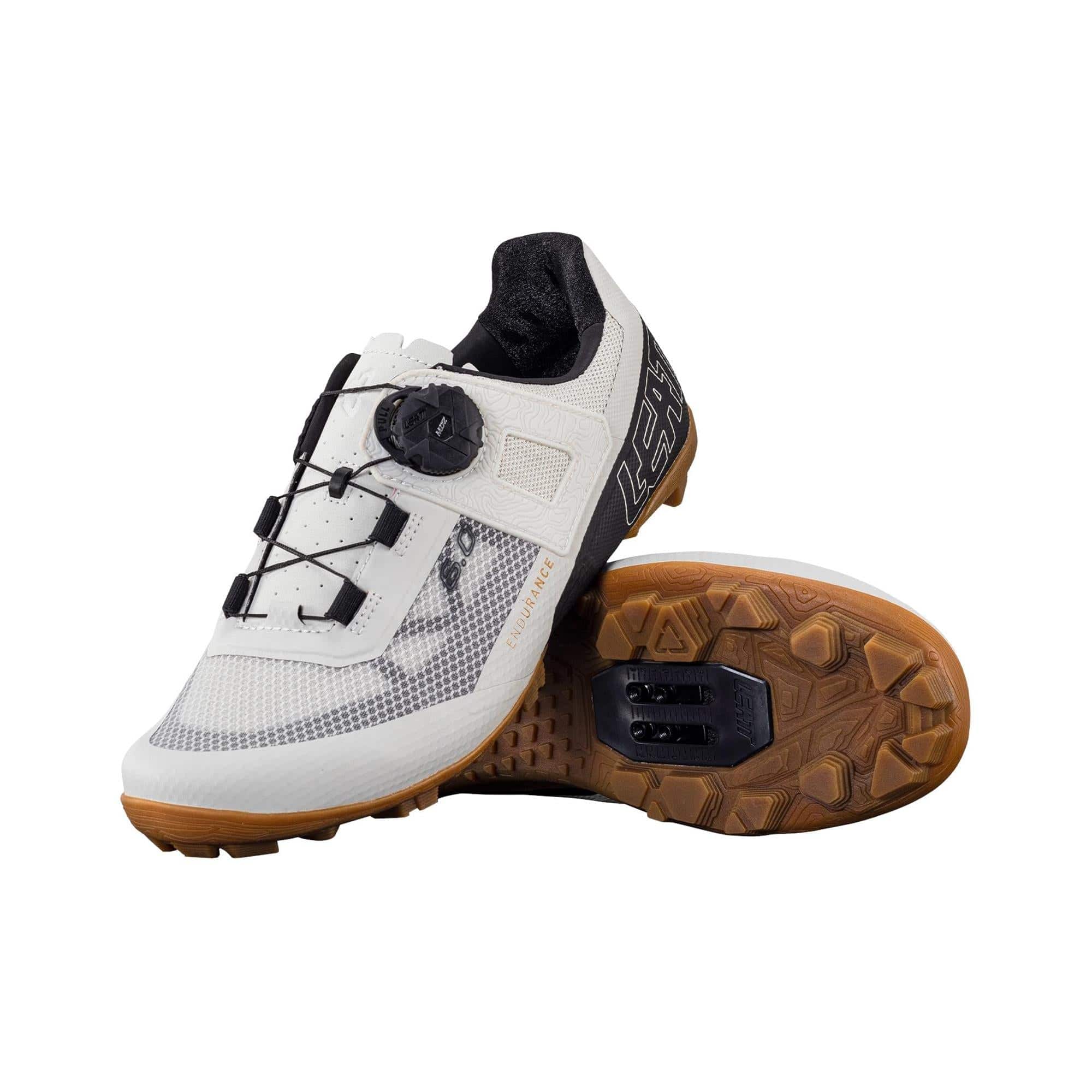 Leatt Endurance Proclip 6.0 clipless MTB shoes with ATOP lace system and RideGrip sole, designed for mountain biking comfort and performance.