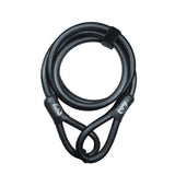 Durable Squire Security Cable Lock 12mm with anti-cut design for bikes and gates, shown coiled with key mechanism.