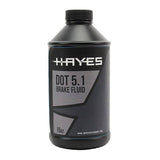 Hayes DOT 5.1 high-performance brake fluid for disc brake systems, shown in a clear container with labeling.