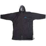 Lifeventure Thermarobe small-medium waterproof fleece-lined long sleeve robe, cozy outdoor accessory, black fabric, front pockets, adjustable waist