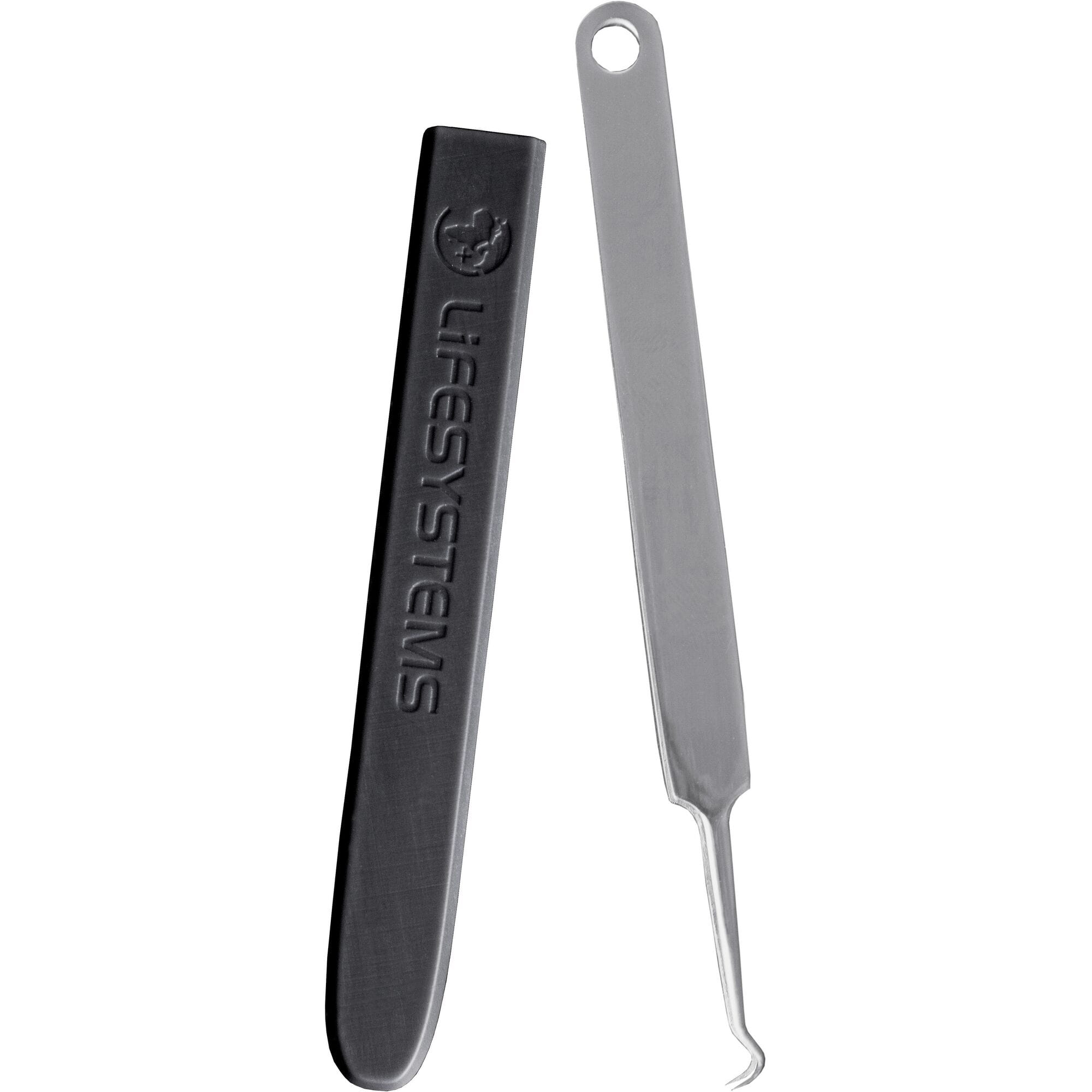 Lifesystems tick tweezers with protective sleeve for safe, effective removal of ticks from skin.