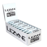 Lezyne 16G threaded CO2 cartridge for bike tire inflation, shown in box of 30, compact bike accessories for quick air fill