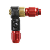Lezyne ABS-1 Pro HP chuck for braided hose, high-pressure inflation tool in red, used for bike tire inflation accessories.