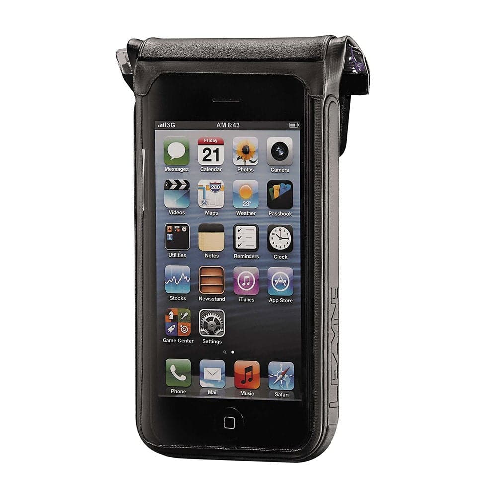 Lezyne Smart Dry Caddy 5S waterproof smartphone pannier bag with X-Lock mount, shown attached to bike frame.