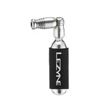 Lezyne Trigger Speed Drive CO2 inflator in silver, compact bike tire inflator compatible with Presta and Schrader valves.