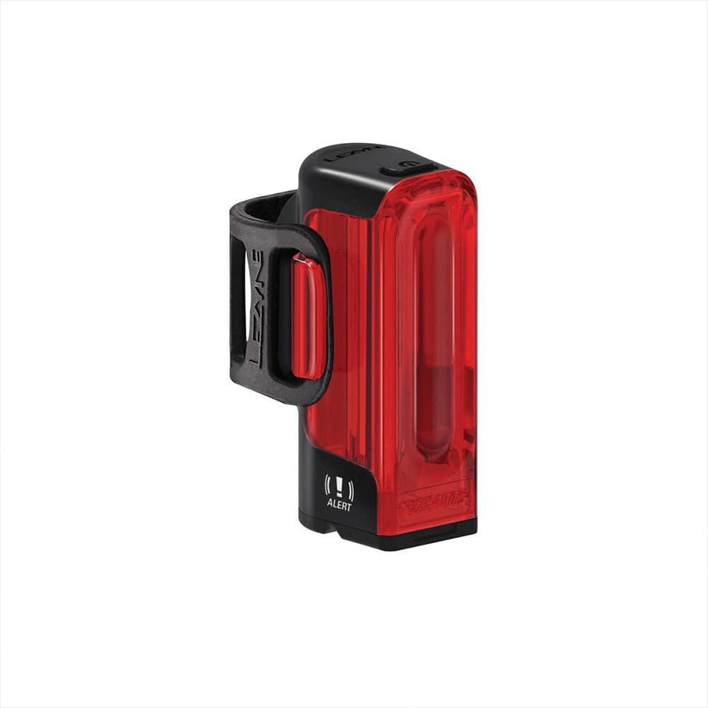 Lezyne Strip Pro Ai Alert 400+ rear bike light with brake sensing and 270° visibility, mounted on a bicycle.