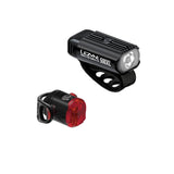 Lezyne Hecto Drive 500XL front bike light and Femto USB-C rear bike light set, showing the compact LED lights for cycling visibility.
