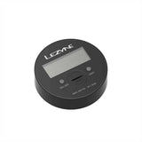 Lezyne digital tire pressure gauge showing PSI readings, designed for accurate bike tire inflation with a compact, easy-to-read display.