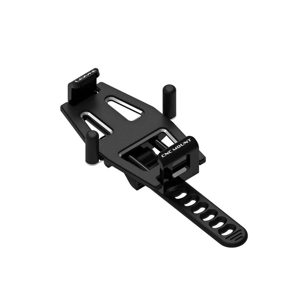 Lezyne CNC Phone Mount for bikes in black, secure smartphone holder with durable construction and easy attachment for cycling accessories.