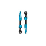 Lezyne CNC TLR Valve PRO tubeless Presta valve with integrated core tool, blue 44mm component for bicycle tires.