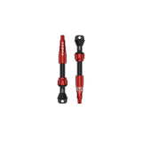 Lezyne CNC TLR Valve PRO tubeless Presta valve with integrated core tool in red, designed for bicycle wheel components.