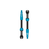 Blue Lezyne CNC TLR Valve PRO tubeless Presta valve with integrated core tool, 60mm length, designed for bicycle wheels and components.