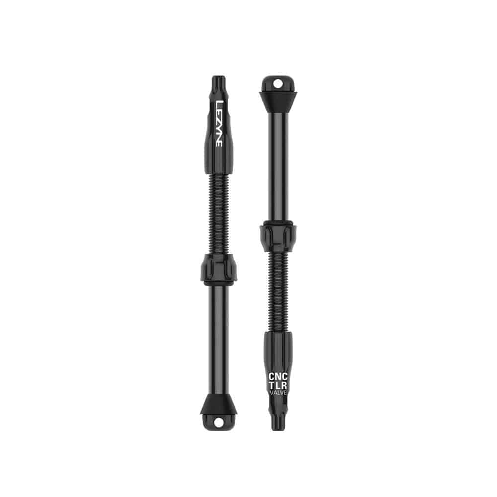 Lezyne CNC TLR Valve PRO tubeless Presta valve with integrated core tool, black, 80mm length, bike component accessory.