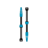 Lezyne CNC TLR Valve PRO tubeless Presta valve with integrated core tool, blue and 80mm length, bike components accessory.