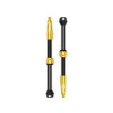 Lezyne CNC TLR Valve PRO tubeless Presta valve with integrated core tool in gold, 80mm length, for bicycle wheels.