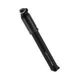 Lezyne HP Drive compact hand pump in satin black for high-pressure tire inflation up to 120 psi, with pressure gauge and ergonomic handle.