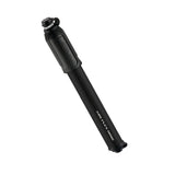 Lezyne HP Drive compact hand pump in satin black for high-pressure tire inflation up to 120 psi, with pressure gauge and ergonomic handle.