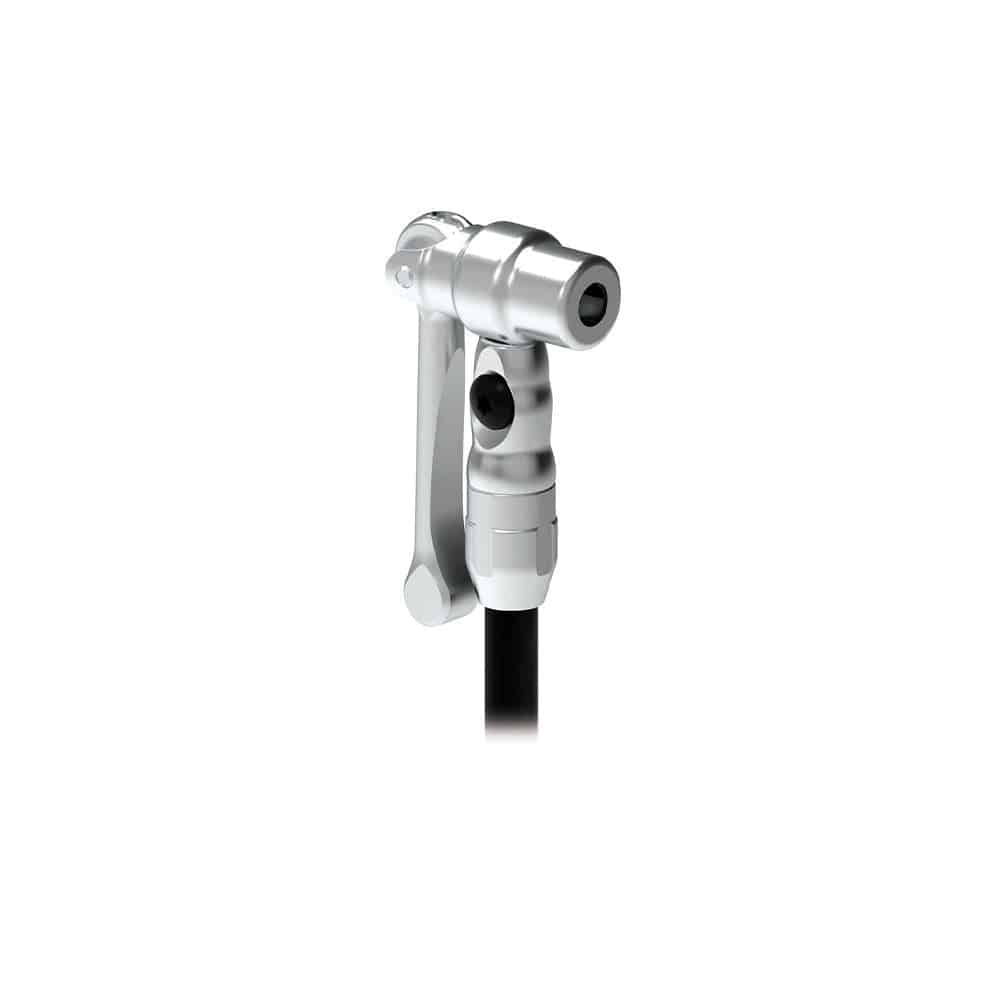 Lezyne Presta Pro Head silver CNC machined pump head with Presta valve and valve bleed system, designed for bicycle pump accessories.