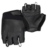 Lizard Skins Aramus Classic cycling gloves in jet black with gel padding and wrist support, showing the gloves on a rider's hands.
