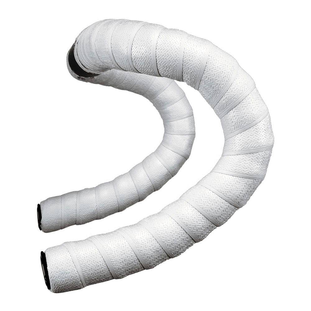 Lizard Skins DSP 3.2mm bar tape with screw-in plugs, diamond white color, providing grip and comfort for bicycle handlebars.