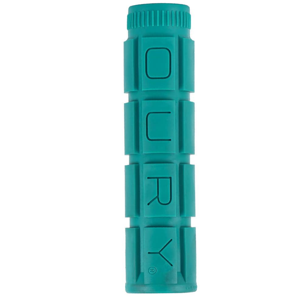 Lizard Skins Oury V2 single compound teal grips for MTB and BMX bikes, featuring anti-vibration design and textured surface.