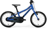 Merida Matts J.16 kids' bike in blue and black with child-friendly brakes and chain guard, designed for young riders.