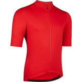 Madison Flux men's short sleeve cycling jersey in true red with pockets, X-small size, shown flat on a plain background.