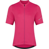 Madison Flux women's short sleeve cycling jersey in magenta pink, size 6, with a fitted design and brand logo on the front.